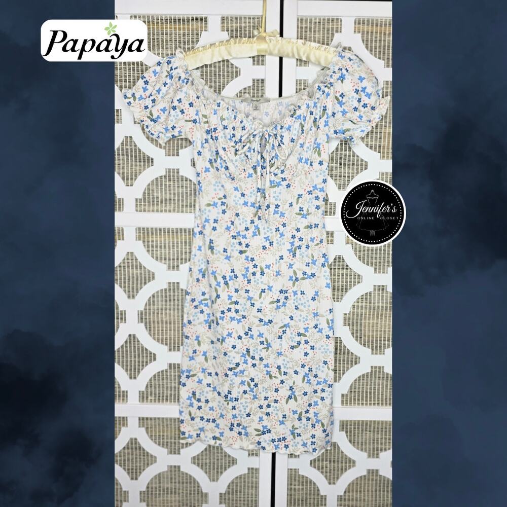 Papaya Juniors Girls White Blue Floral Front Tie Ruffled Bodycon Dress Size S